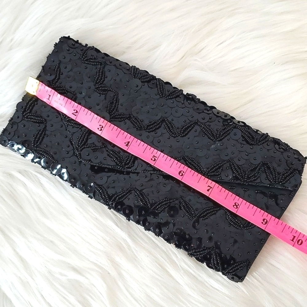 Vintage Full Sequin Beaded Black Flapper Style Clutch Wallet Gothic Hong Kong - Picture 13 of 14